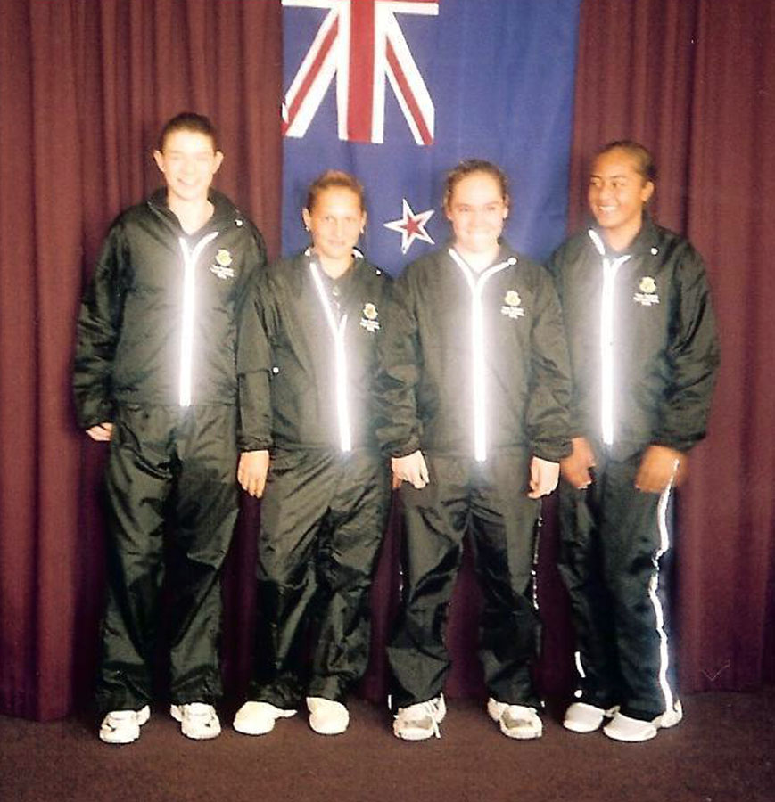 Kataraina Hunia (2nd from right) NZ 12/U team v Australia in Dunedin